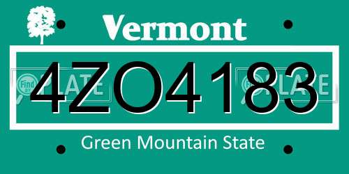 4ZO4183 Vermont License Plate