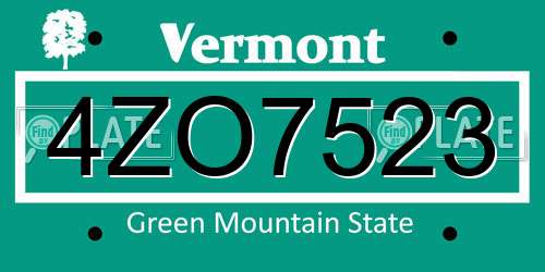 4ZO7523 Vermont License Plate