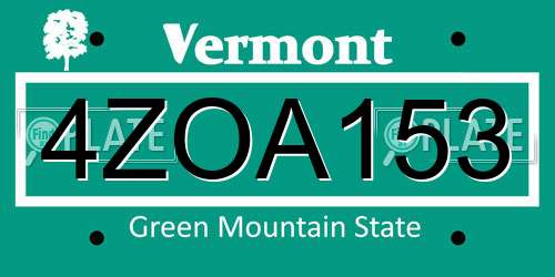 4ZOA153 Vermont License Plate