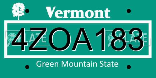 4ZOA183 Vermont License Plate