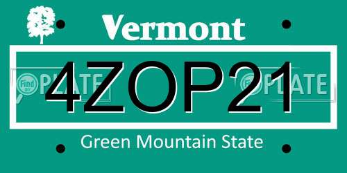 4ZOP21 Vermont License Plate