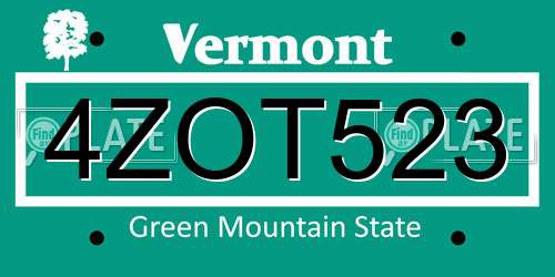 4ZOT523 Vermont License Plate