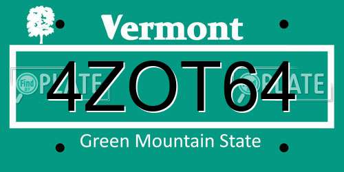 4ZOT64 Vermont License Plate