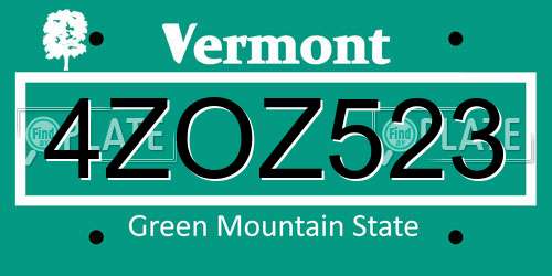 4ZOZ523 Vermont License Plate