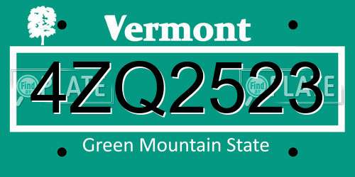 4ZQ2523 Vermont License Plate