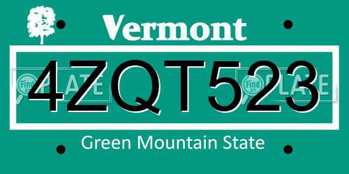 4ZQT523 Vermont License Plate