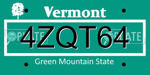4ZQT64 Vermont License Plate