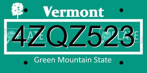 4ZQZ523 Vermont License Plate