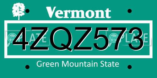 4ZQZ573 Vermont License Plate