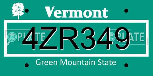 4ZR349 Vermont License Plate