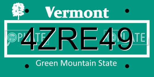 4ZRE49 Vermont License Plate