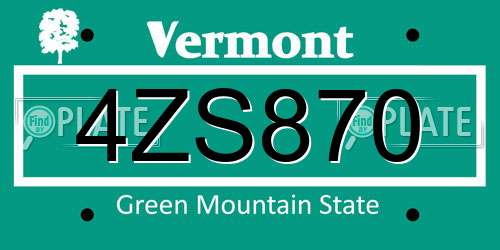 4ZS870 Vermont License Plate