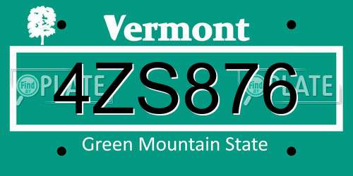 4ZS876 Vermont License Plate