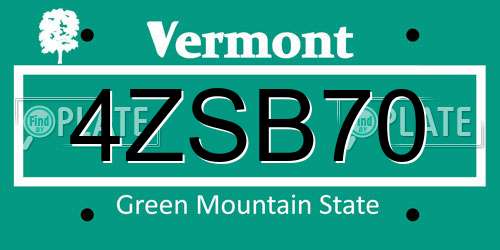 4ZSB70 Vermont License Plate