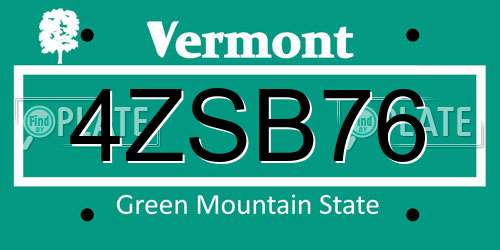 4ZSB76 Vermont License Plate