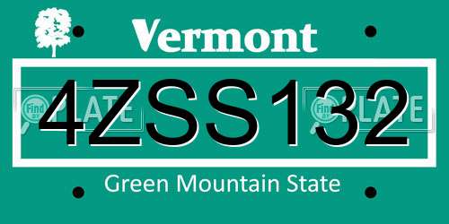 4ZSS132 Vermont License Plate