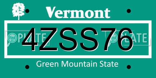 4ZSS76 Vermont License Plate