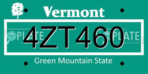4ZT460 Vermont License Plate
