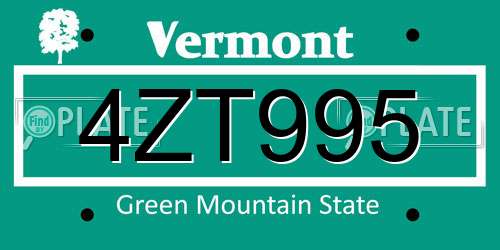 4ZT995 Vermont License Plate