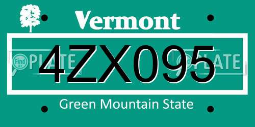 4ZX095 Vermont License Plate