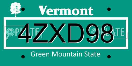 4ZXD98 Vermont License Plate