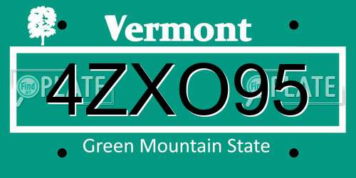 4ZXO95 Vermont License Plate
