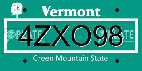 4ZXO98 Vermont License Plate