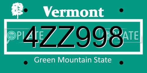 4ZZ998 Vermont License Plate