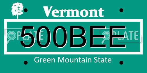 500BEE Vermont License Plate