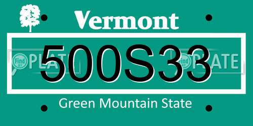 500S33 Vermont License Plate