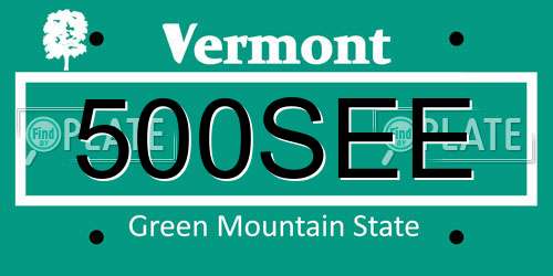500SEE Vermont License Plate