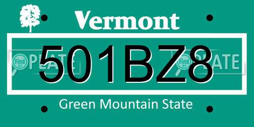 501BZ8 Vermont License Plate