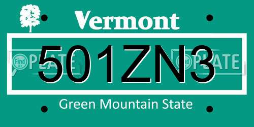 501ZN3 Vermont License Plate
