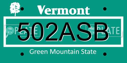 502ASB Vermont License Plate