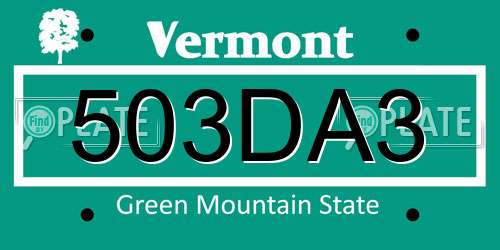 503DA3 Vermont License Plate