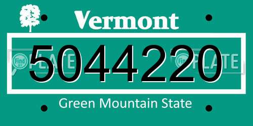 5044220 Vermont License Plate