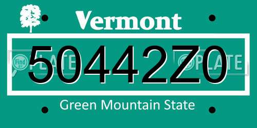 50442Z0 Vermont License Plate