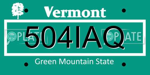 504IAQ Vermont License Plate