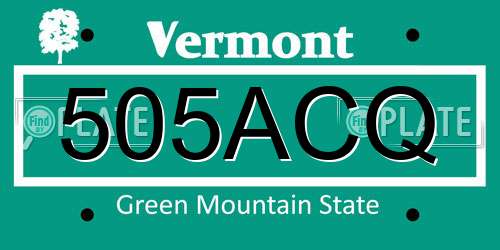 505ACQ Vermont License Plate