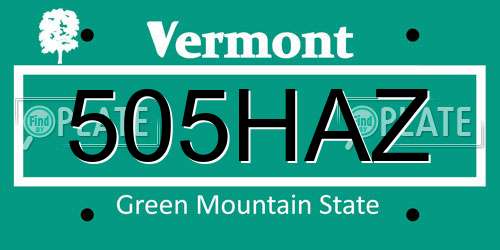 505HAZ Vermont License Plate