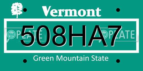 508HA7 Vermont License Plate