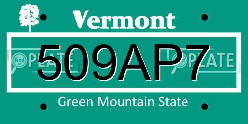 509AP7 Vermont License Plate