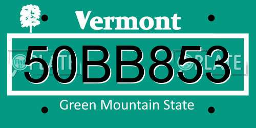 50BB853 Vermont License Plate