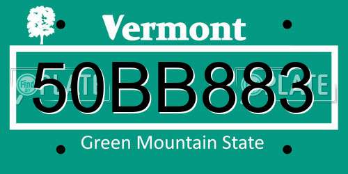 50BB883 Vermont License Plate