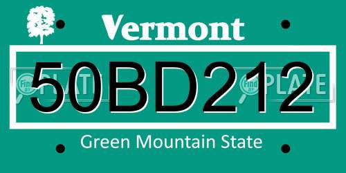 50BD212 Vermont License Plate