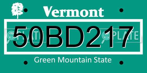 50BD217 Vermont License Plate