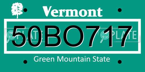 50BO717 Vermont License Plate