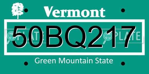 50BQ217 Vermont License Plate