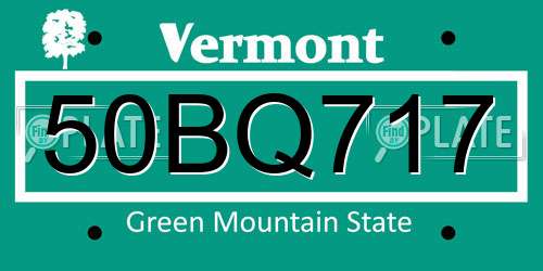 50BQ717 Vermont License Plate