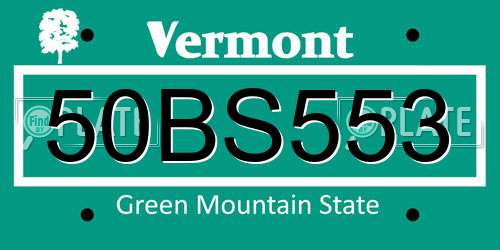 50BS553 Vermont License Plate
